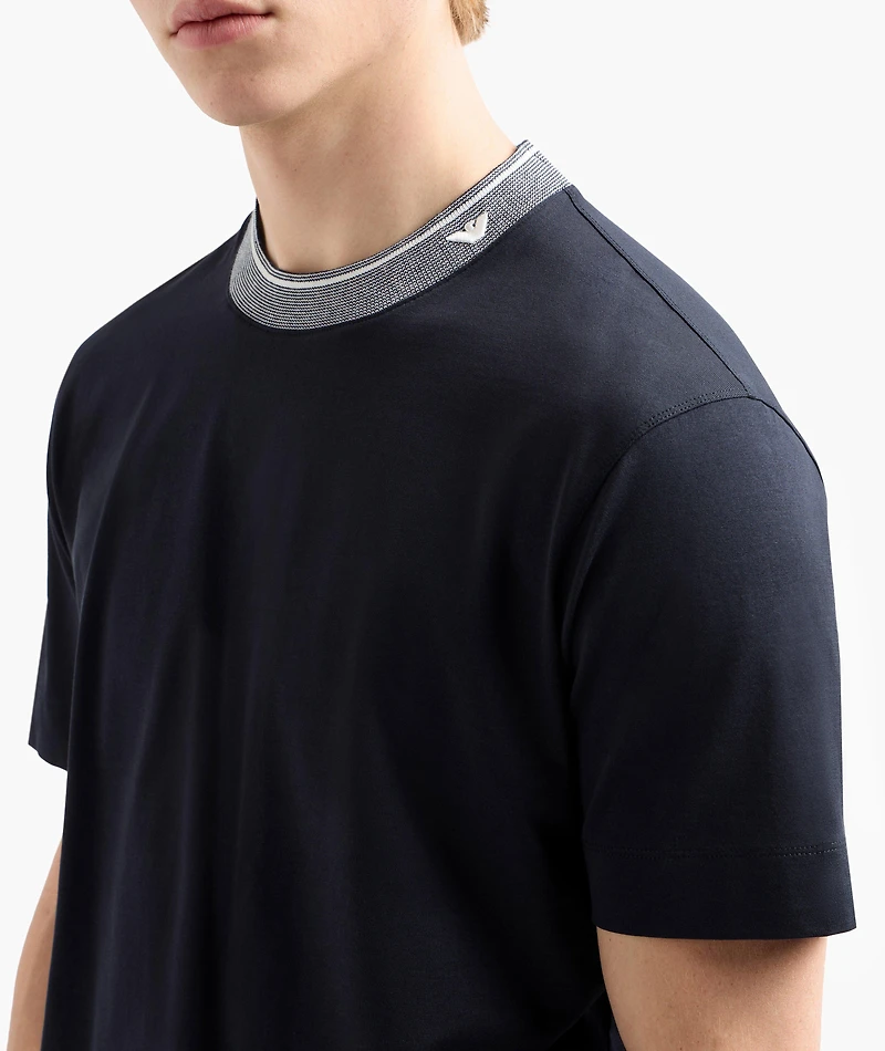 Jacquard Crewneck Logo Cotton T-Shirt