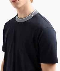 Jacquard Crewneck Logo Cotton T-Shirt