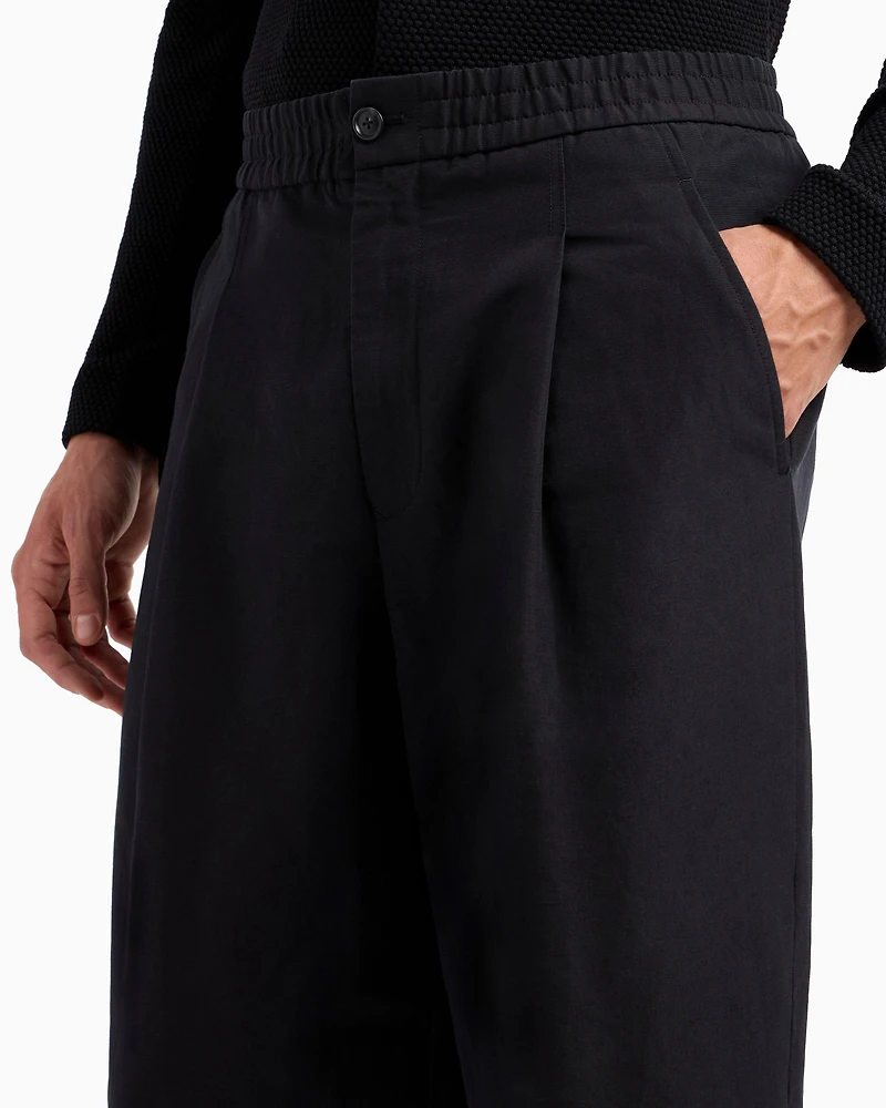 Single-Pleat Cotton-Linen Dress Pants