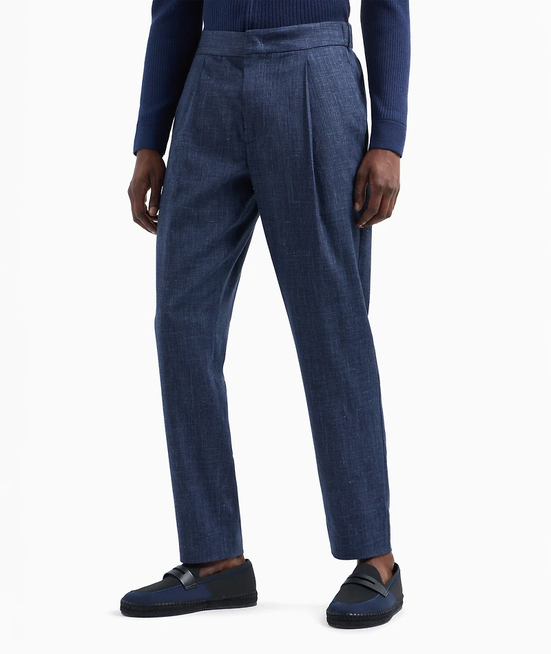 Wool-Silk Canvas Single-Pleat Pants