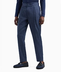 Wool-Silk Canvas Single-Pleat Pants