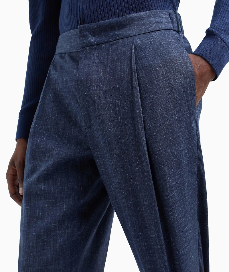 Wool-Silk Canvas Single-Pleat Pants