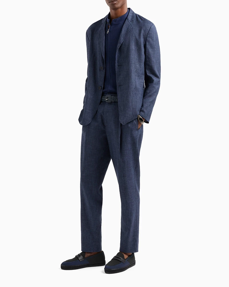 Wool-Silk Canvas Single-Pleat Pants
