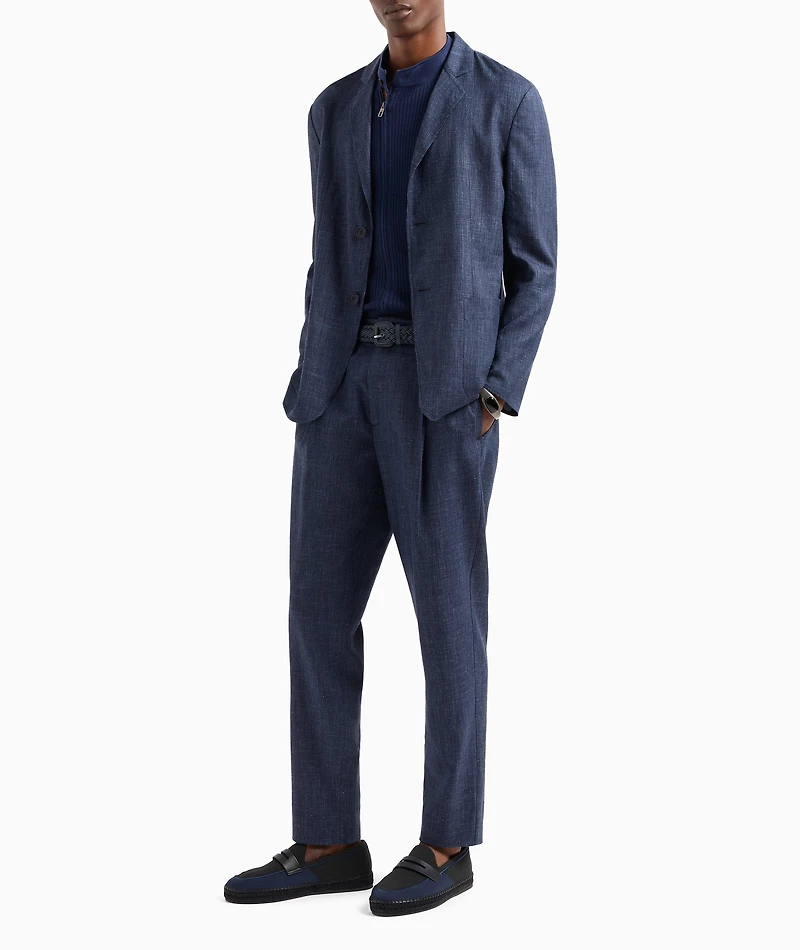 Wool-Silk Canvas Single-Pleat Pants