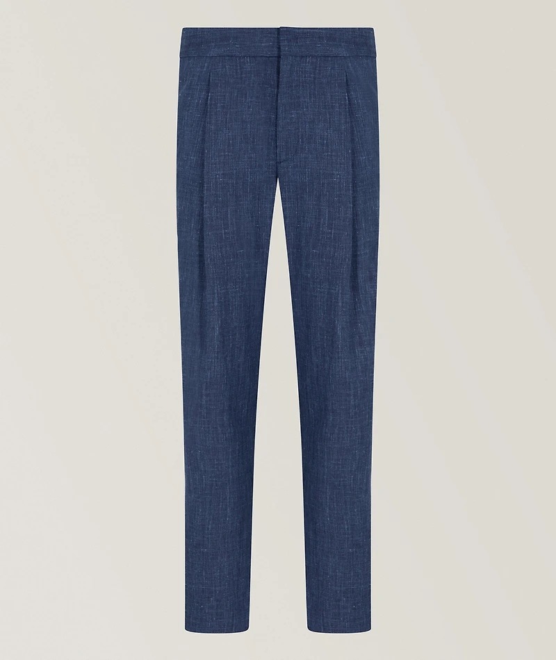Wool-Silk Canvas Single-Pleat Pants