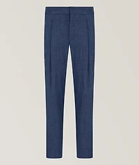 Wool-Silk Canvas Single-Pleat Pants