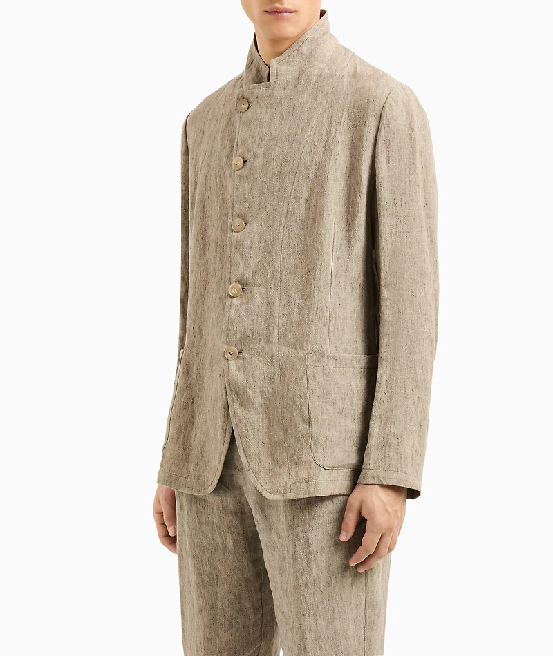 Guru-Collar Asymmetric Linen Jacket