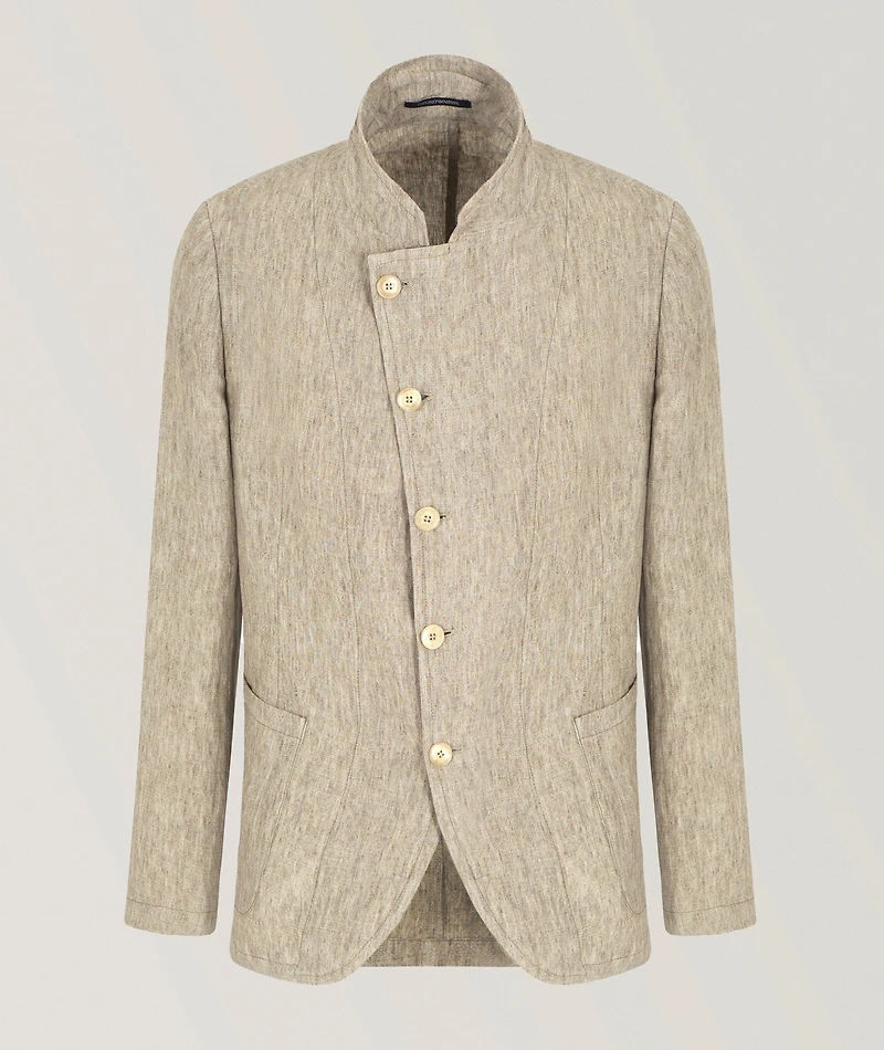 Guru-Collar Asymmetric Linen Jacket