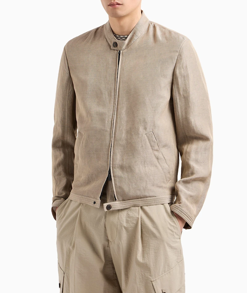 Iridescent Linen-Blend Blouson Jacket