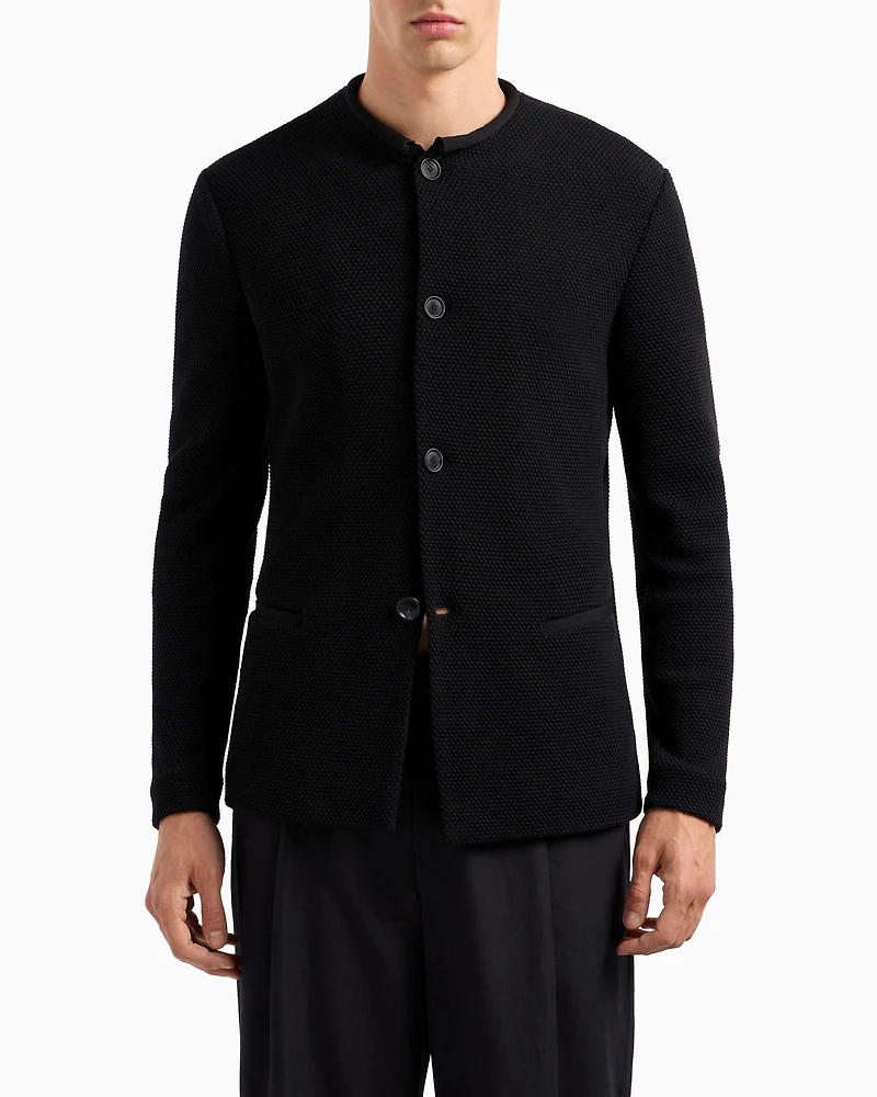 Wool-Blend Macro-Piqué Jacket
