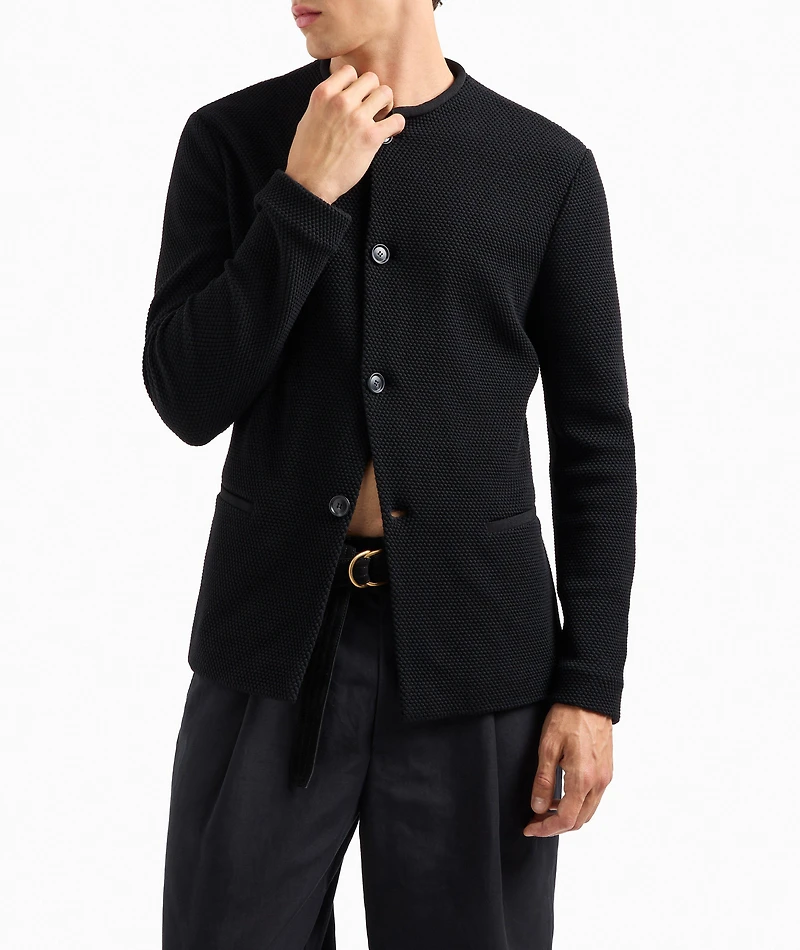 Wool-Blend Macro-Piqué Jacket