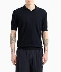 Basketweave Virgin Wool Knit Polo