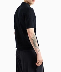 Basketweave Virgin Wool Knit Polo