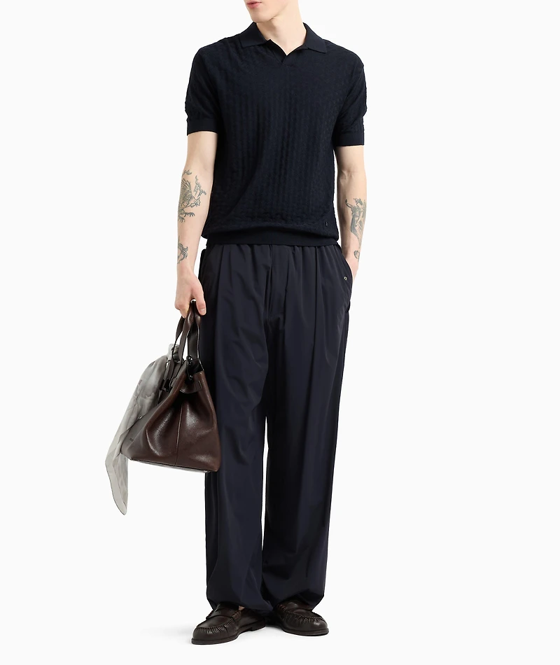 Basketweave Virgin Wool Knit Polo
