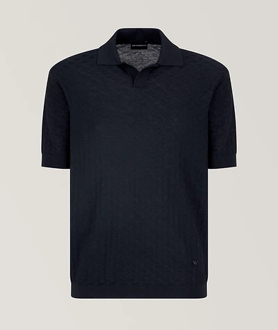 Basketweave Virgin Wool Knit Polo