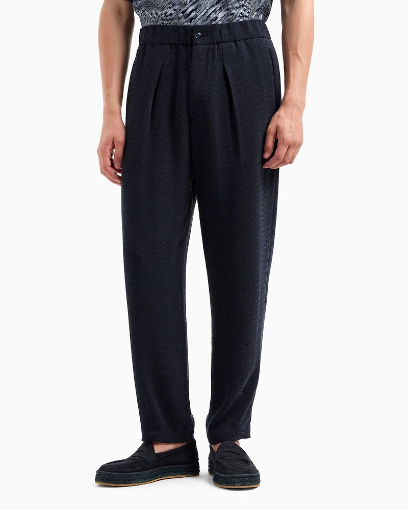 Chevron Jacquard Single-Pleat Pants