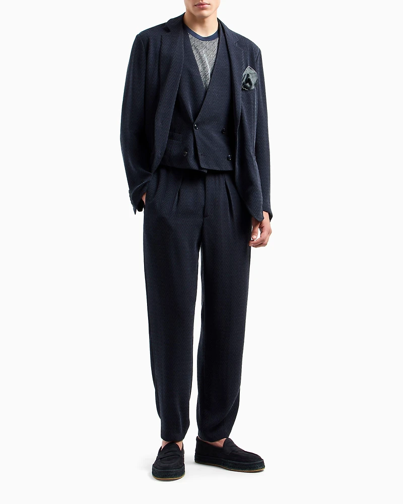 Chevron Jacquard Single-Pleat Pants