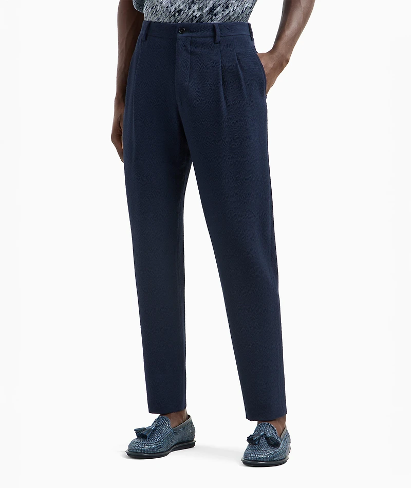 Stretch-Wool Seersucker Double-Pleat Pants