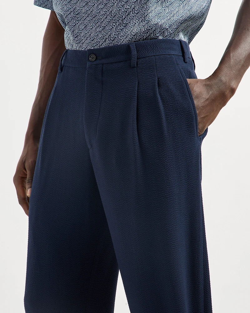 Stretch-Wool Seersucker Double-Pleat Pants