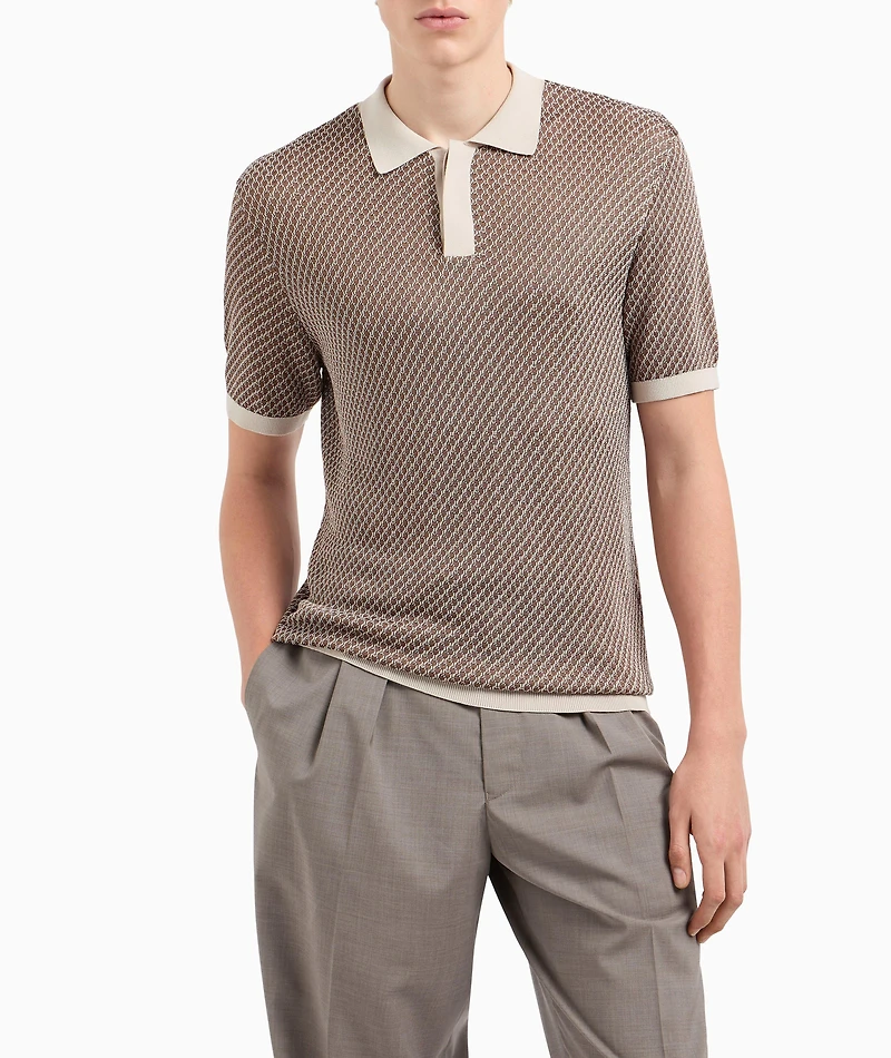 Micro-Pattern Jacquard Knit Polo