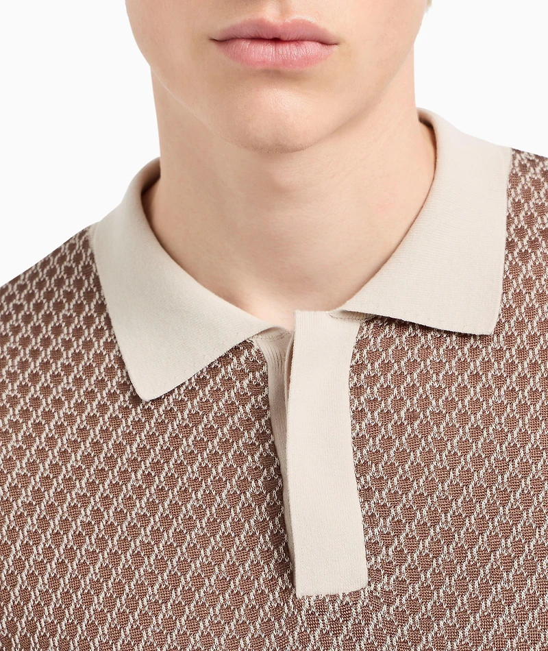 Micro-Pattern Jacquard Knit Polo