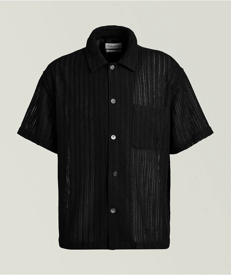 Linen-Cotton Blend Crochet Shirt
