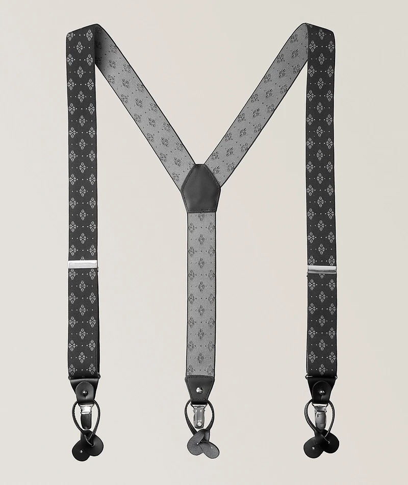 Floral Motif Leather Suspenders