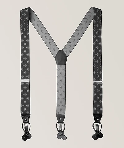 Floral Motif Leather Suspenders