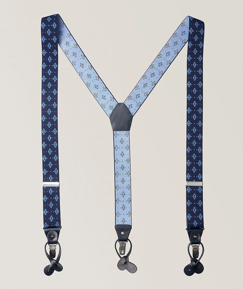 Floral Motif Leather Suspenders