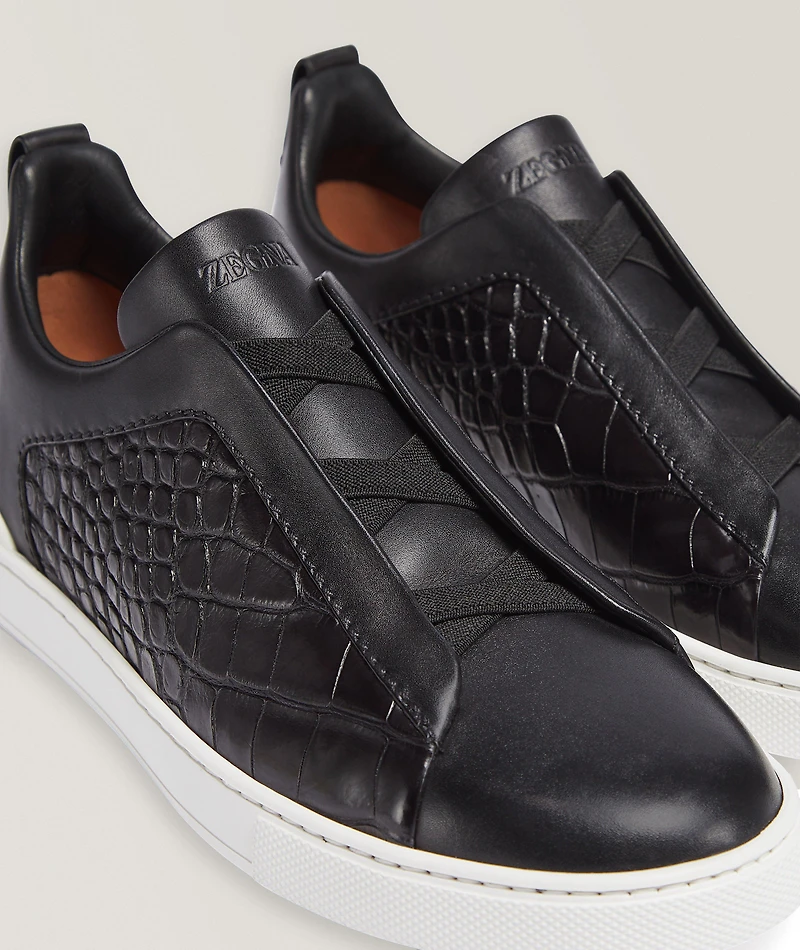 Triple Stitch Alligator & Calf Leather Sneakers