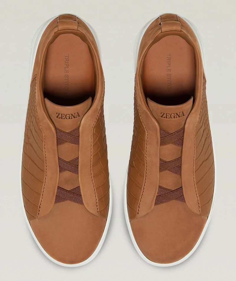 Triple Stitch Alligator Leather & Suede Sneakers