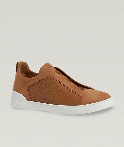 Triple Stitch Alligator Leather & Suede Sneakers