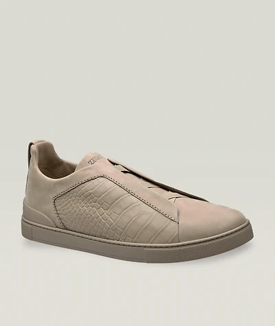 Triple Stitch Alligator & Nubuck Leather Sneakers