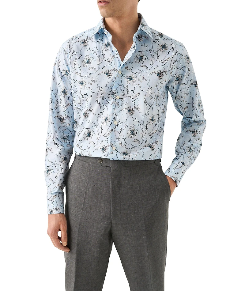 Slim-Fit Floral Twill Dress Shirt