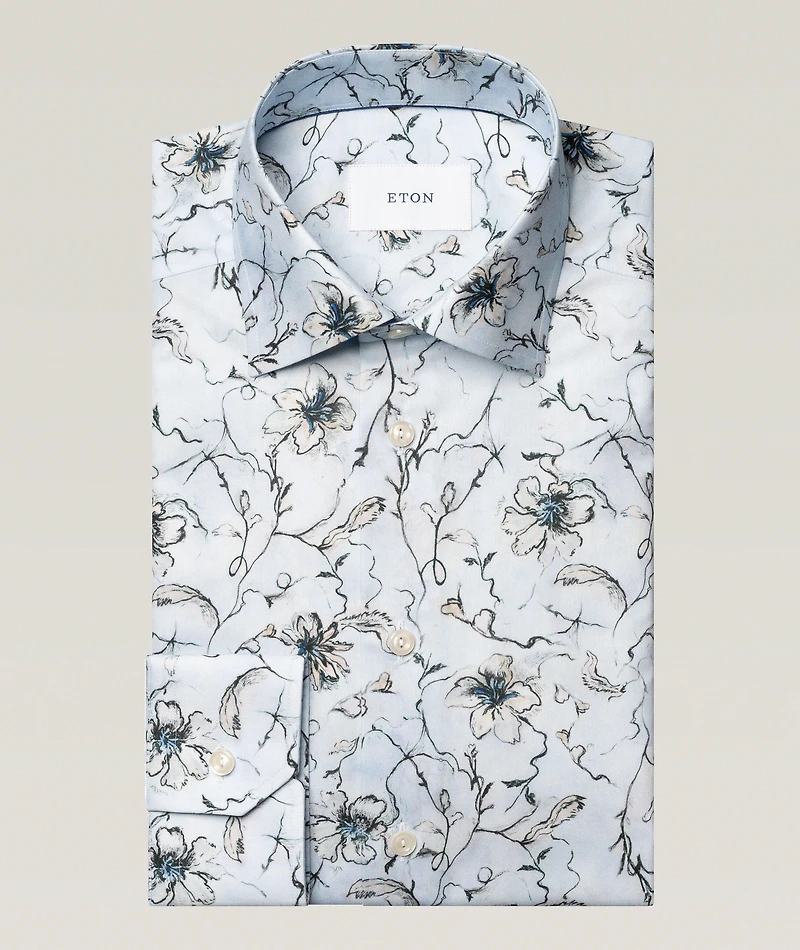 Slim-Fit Floral Twill Dress Shirt