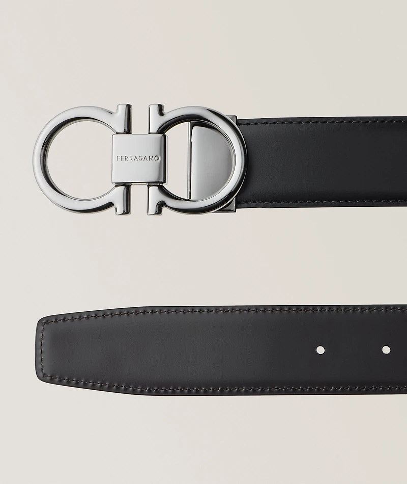 Adjustable & Reversible Double Gancini Leather Belt