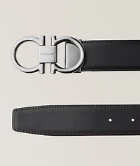 Adjustable & Reversible Double Gancini Leather Belt