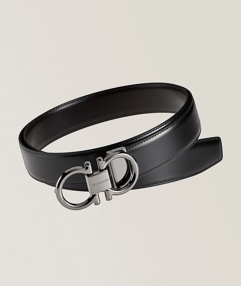 Adjustable & Reversible Double Gancini Leather Belt