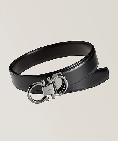 Adjustable & Reversible Double Gancini Leather Belt