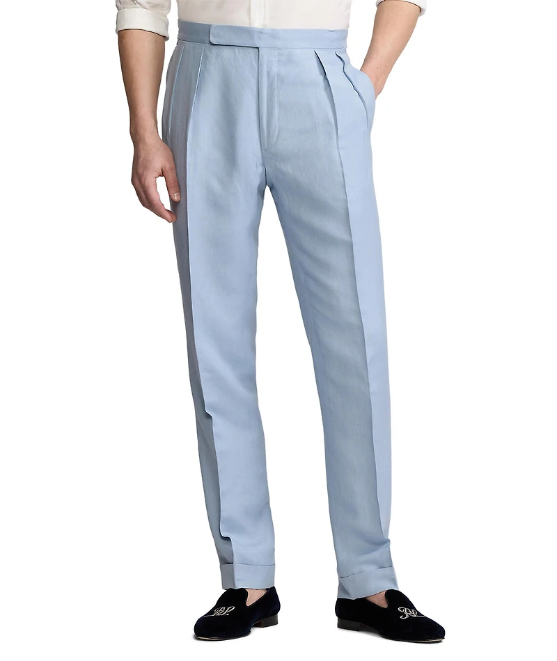 Gregory Silk-Linen Chambray Suit Pants