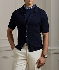 Textured Cotton Short-Sleeve Cardigan