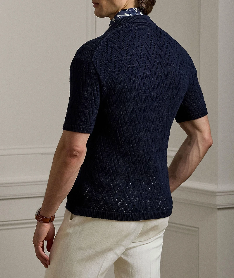 Textured Cotton Short-Sleeve Cardigan