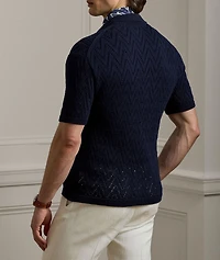 Textured Cotton Short-Sleeve Cardigan