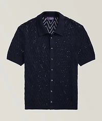 Textured Cotton Short-Sleeve Cardigan