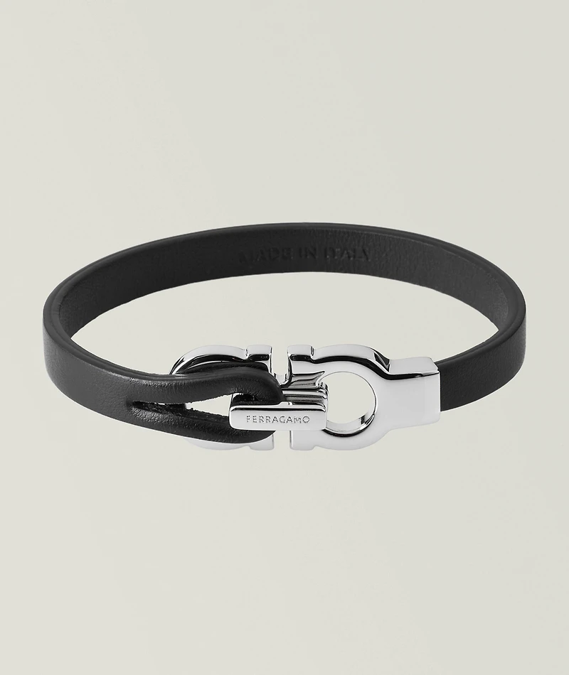 Double Gancini Leather Bracelet