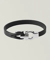 Double Gancini Leather Bracelet