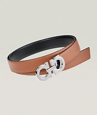 Double Gancini Reversible Leather Belt 