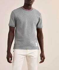 Striped Trim Cotton Waffle-Knit T-Shirt