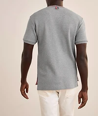 Striped Trim Cotton Waffle-Knit T-Shirt