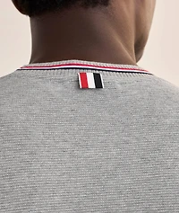 Striped Trim Cotton Waffle-Knit T-Shirt